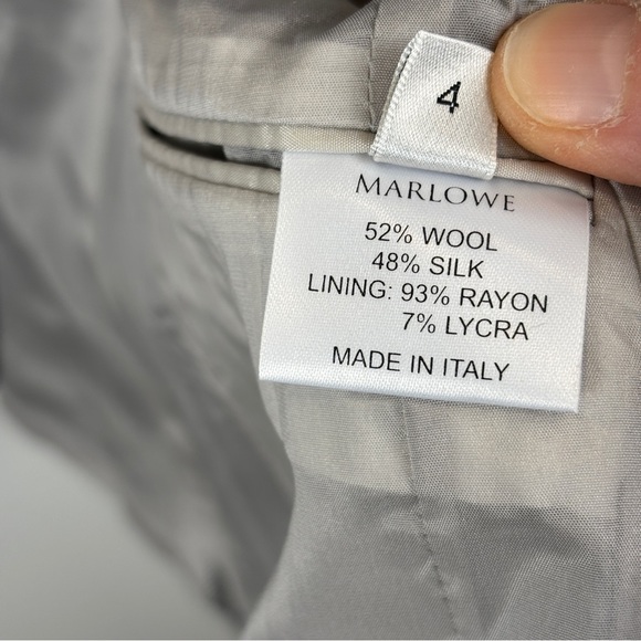 Marlowe Wool Silk Peplum Blazer Grey Black White Italy 8 Zip Front 3/4 Sleeve - Picture 9 of 10